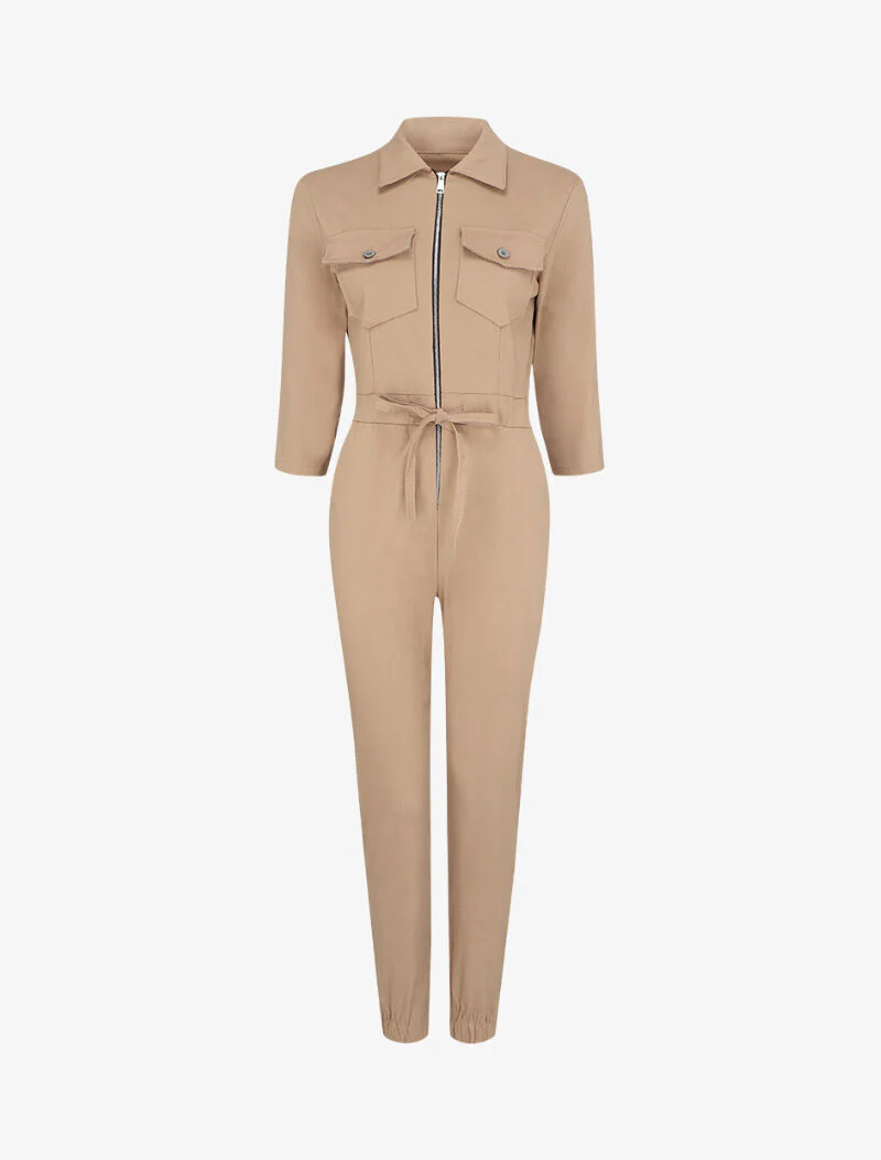 Combinaison slim à zip et poches à rabats - Beige
