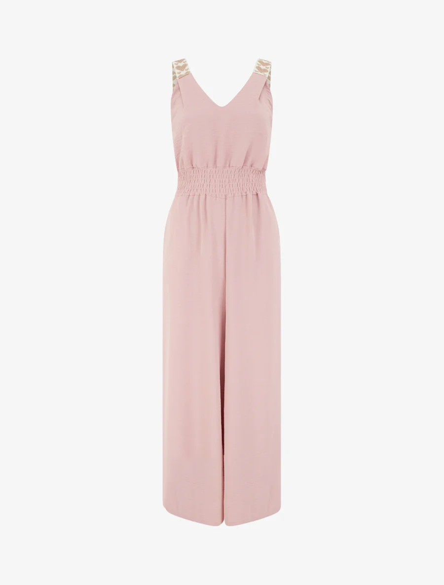 Combinaison unie à bretelles à motif coeurs - Vieux rose