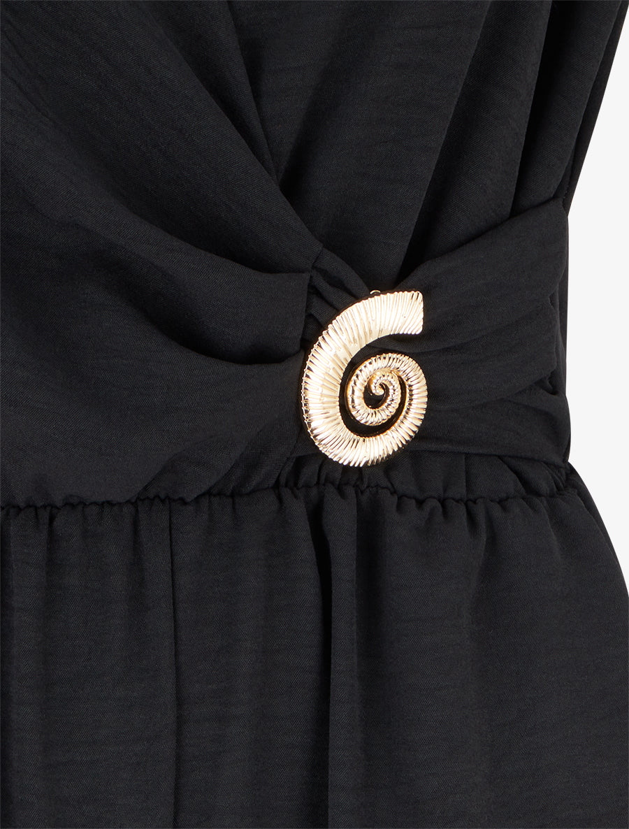 Combinaison unie à empiècement bijou escargot - Noir - Image 3