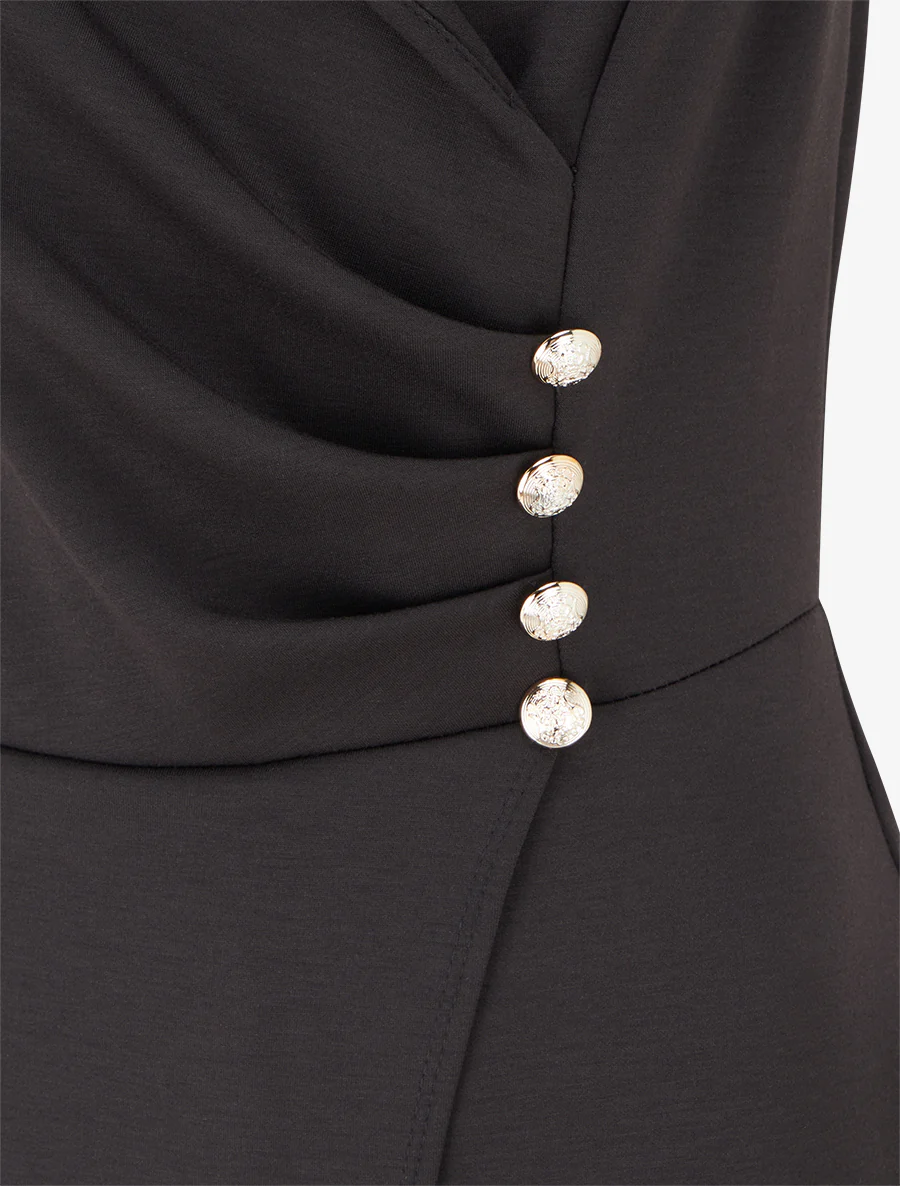 Combinaison unie à pan et boutons décoratifs - Noir - Image 3