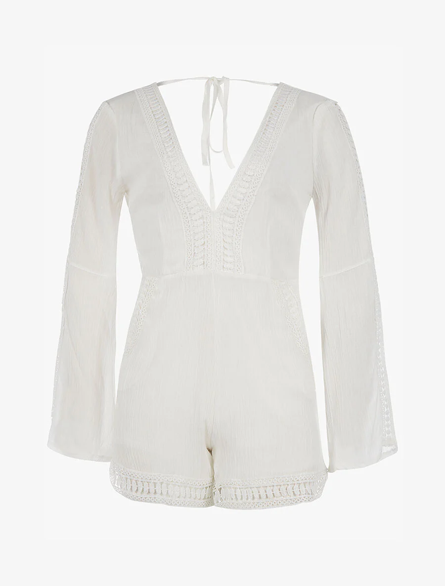 Combishort à bordure dentelle - blanc