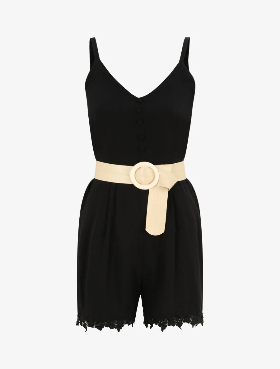 Combishort à boutons stylisés - Noir