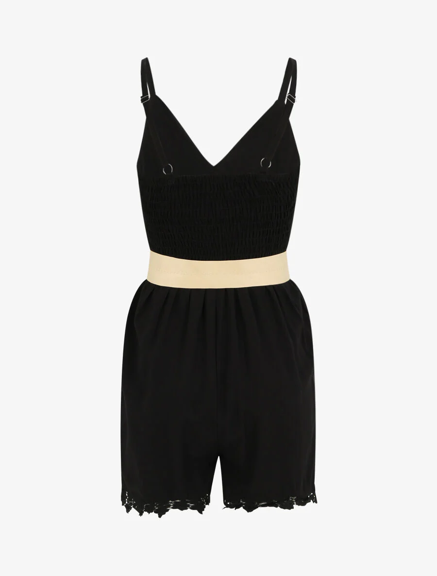 Combishort à boutons stylisés - Noir - Image 2