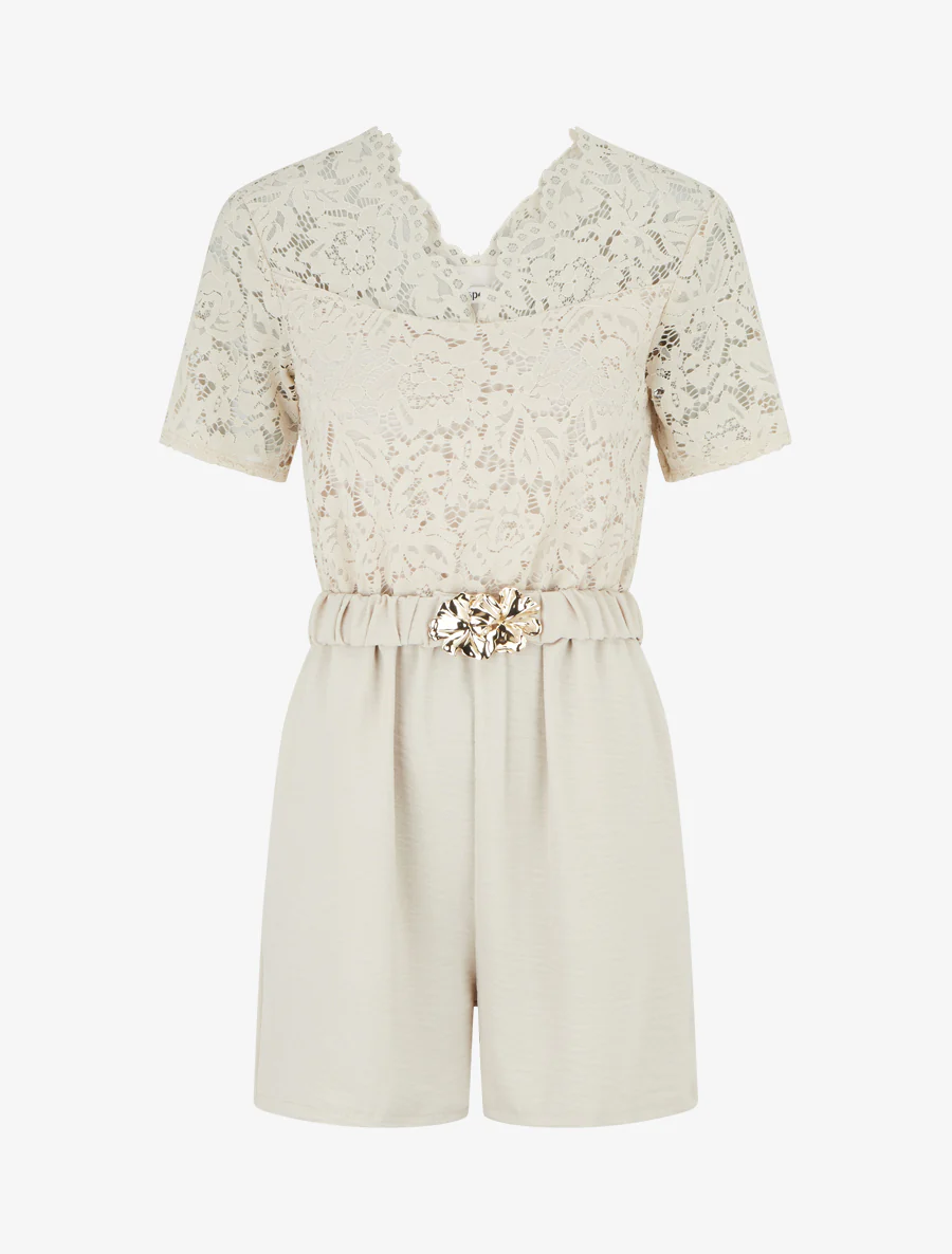 Combishort à buste en dentelle - Beige