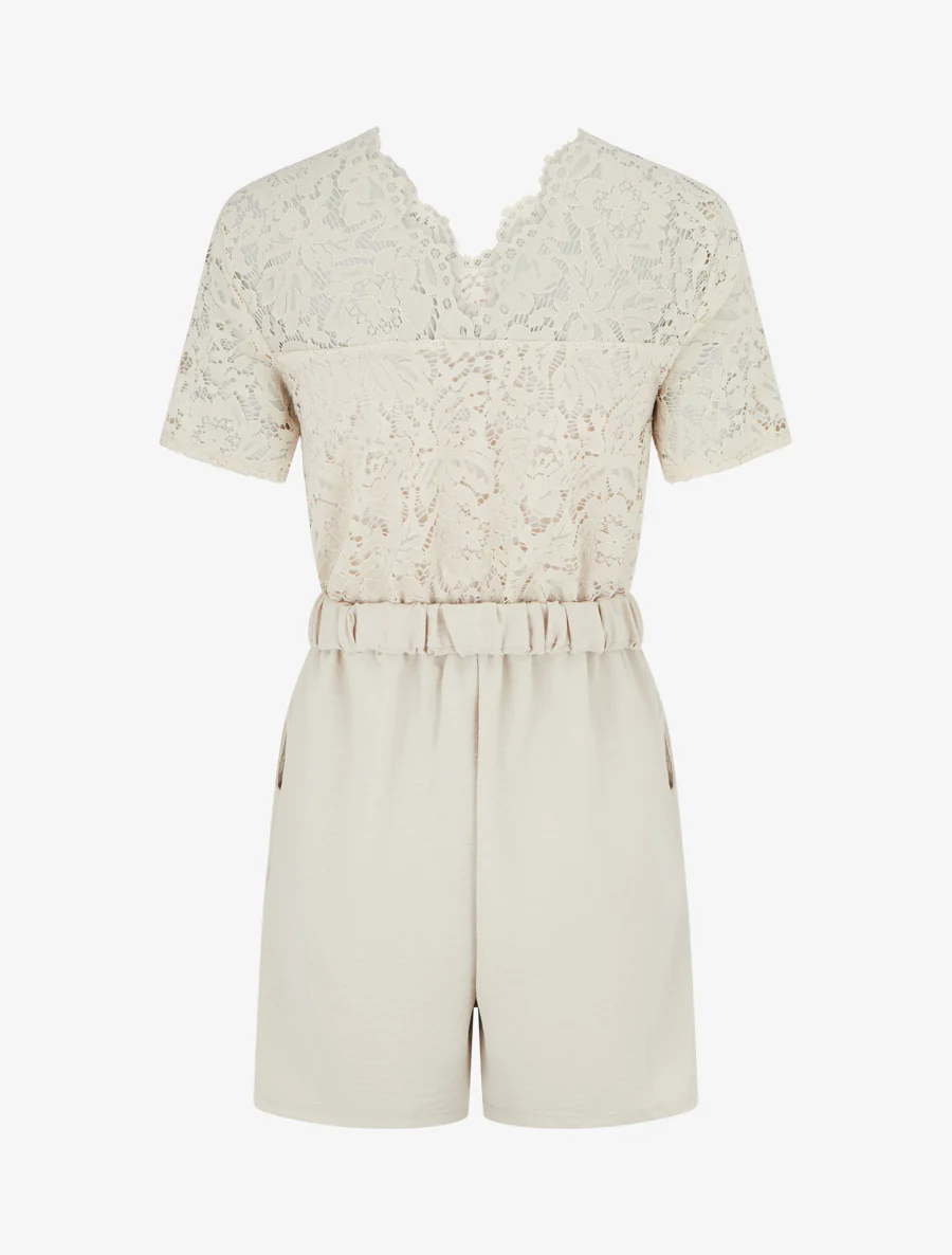 Combishort à buste en dentelle - Beige - Image 2