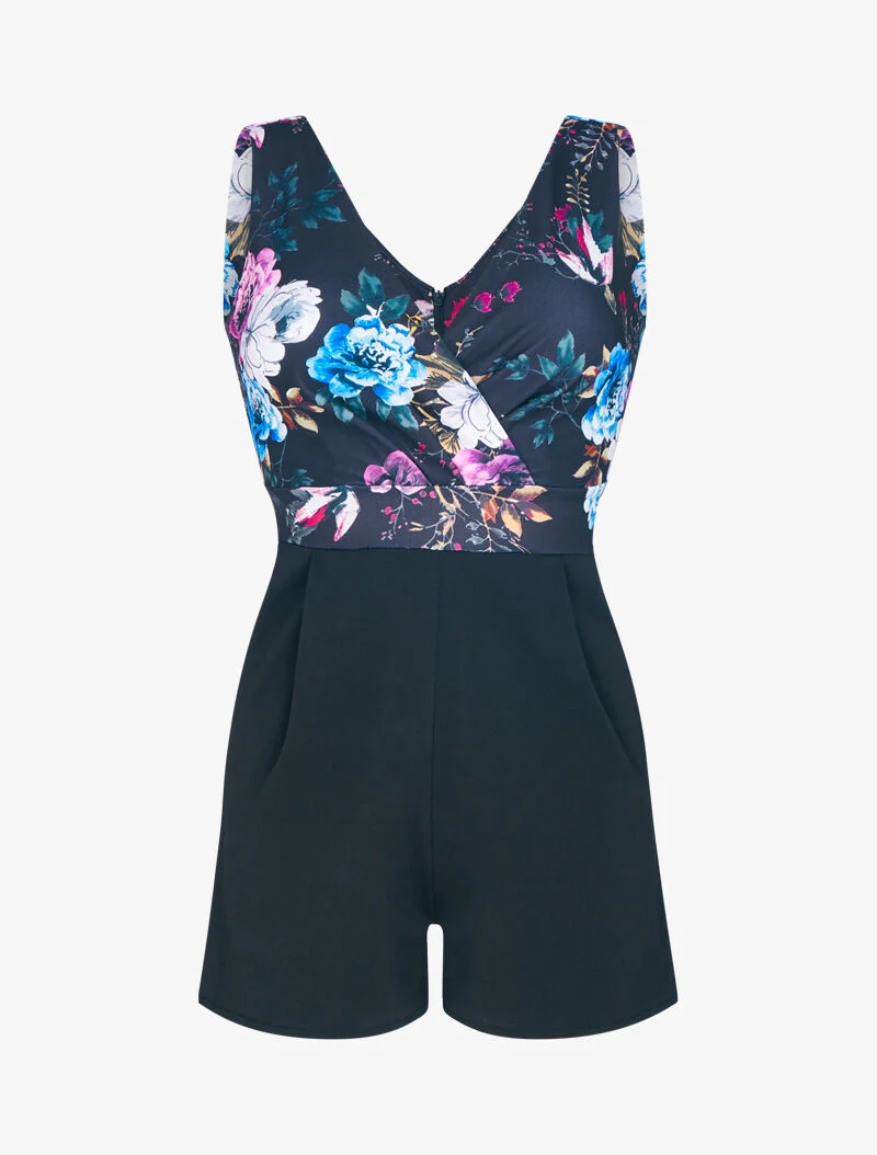 Combishort à buste imprimé floral - noir - Image 2