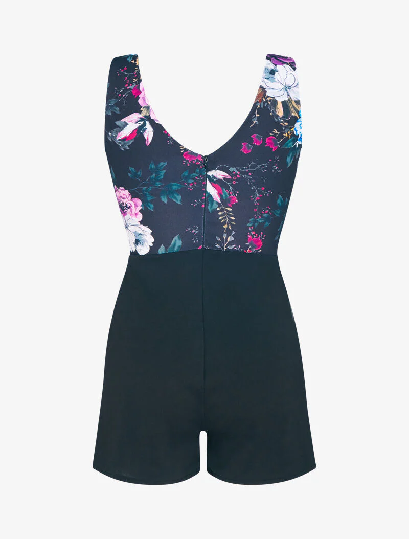 Combishort à buste imprimé floral - noir - Image 3