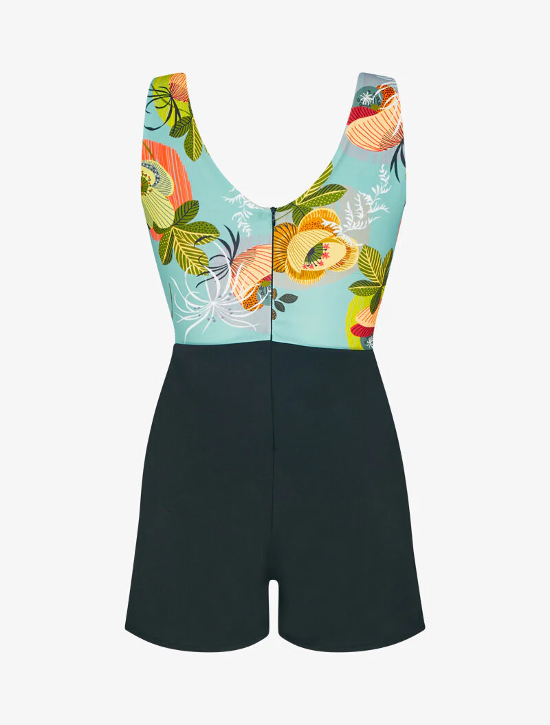 Combishort à buste imprimé floral - turquoise - Image 2