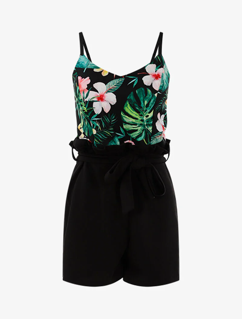Combishort à buste imprimé tropical - Noir