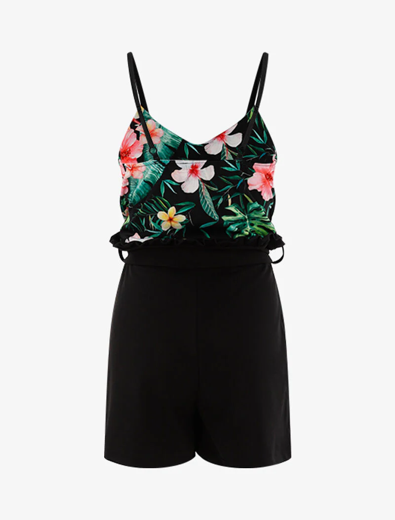 Combishort à buste imprimé tropical - Noir - Image 2