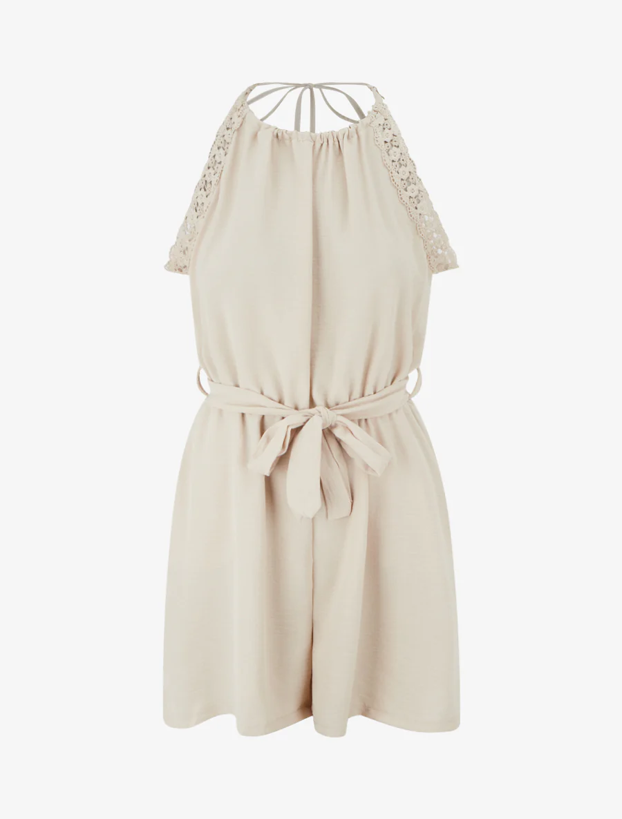 Combishort à dentelle et dos ouvert - Beige
