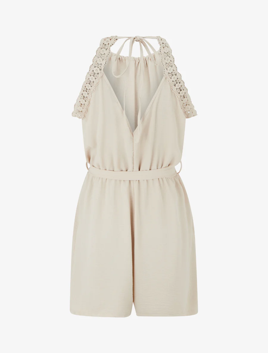 Combishort à dentelle et dos ouvert - Beige - Image 2