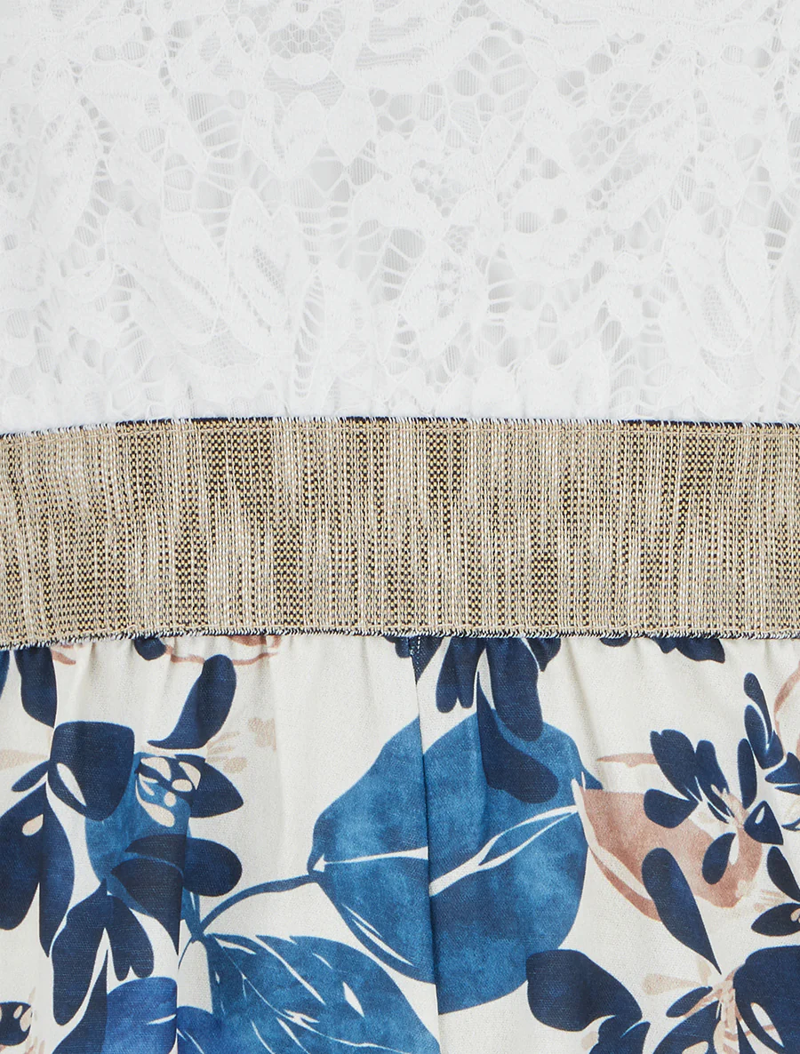 Combishort à dentelle et imprimé fleuri - Marine - Image 3