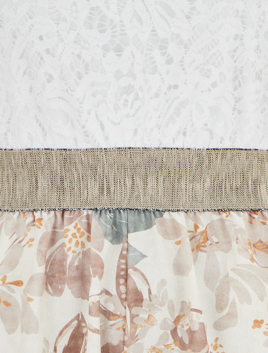Combishort à dentelle et imprimé fleuri - Beige - Image 3