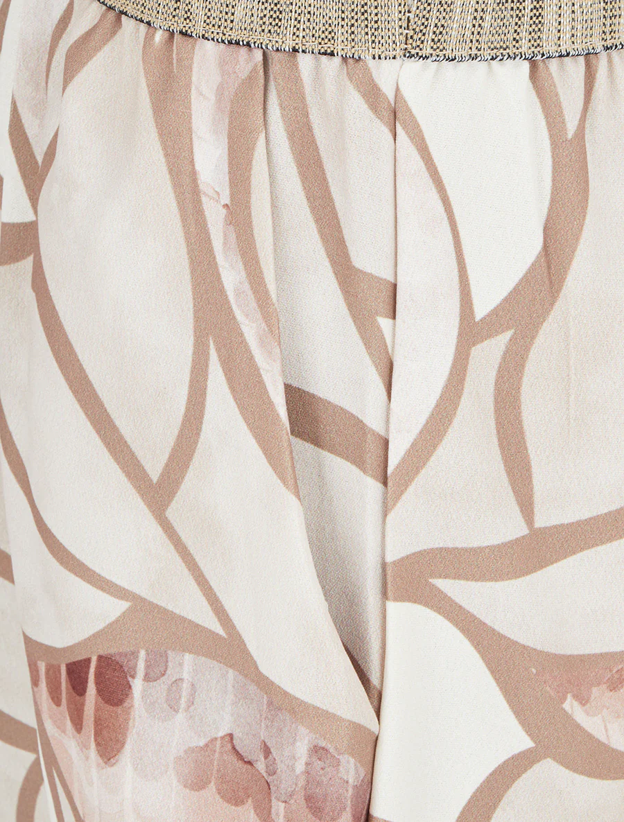 Combishort à dentelle et imprimé graphique - Beige - Image 3
