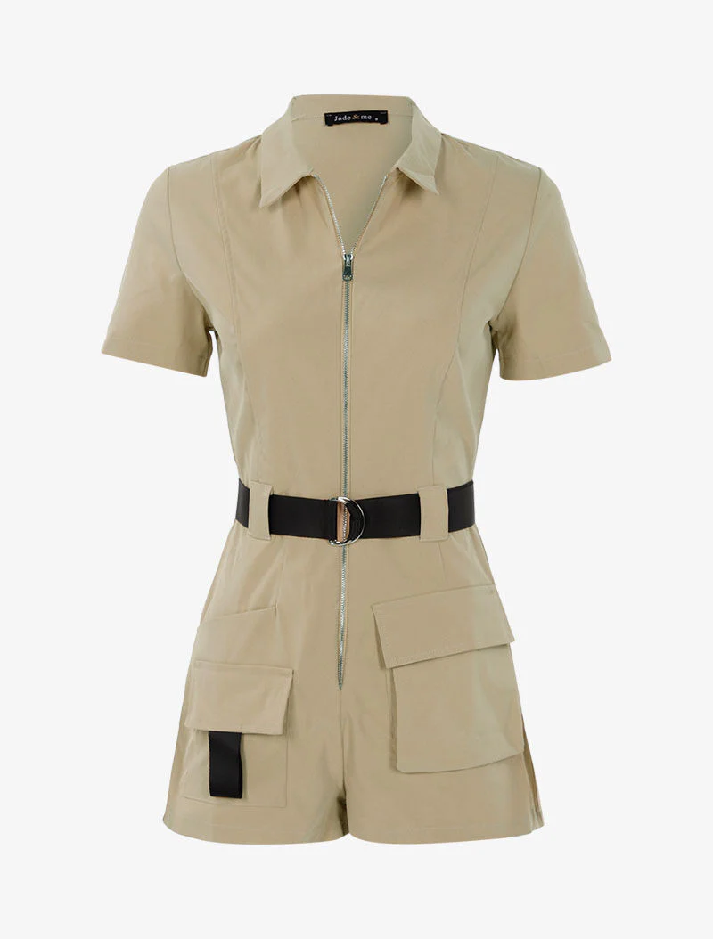 Combishort à détails contrastants - beige