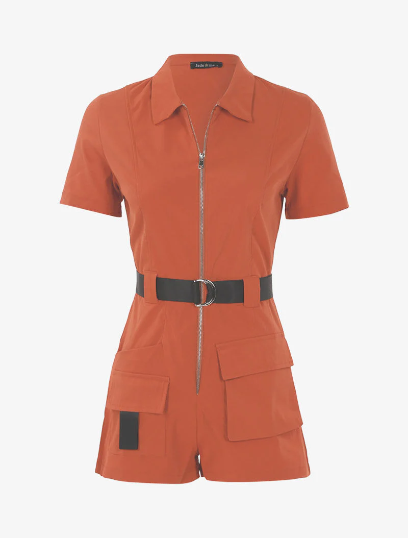 Combishort à détails contrastants - orange