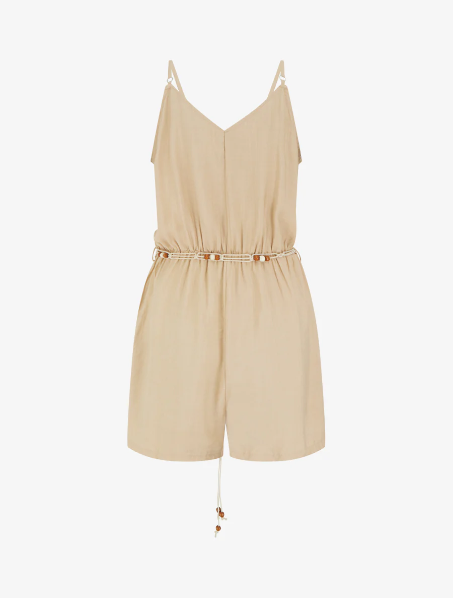 Combishort à fines bretelles et col fantaisie - Beige - Image 2