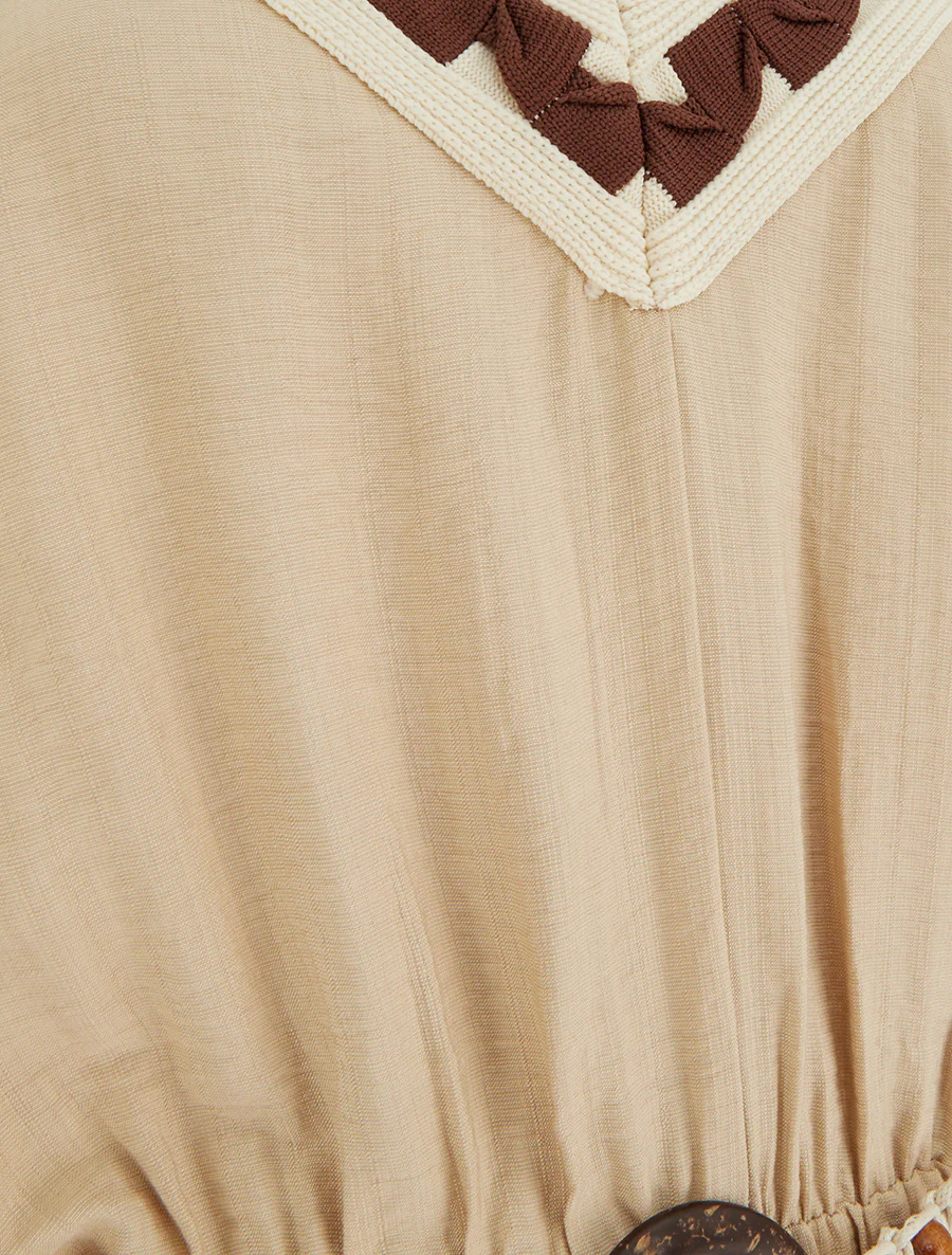 Combishort à fines bretelles et col fantaisie - Beige - Image 3