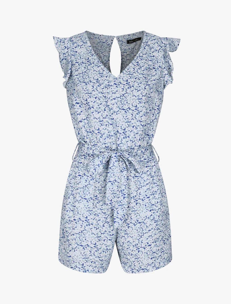 Combishort à imprimé fleuri - Bleu