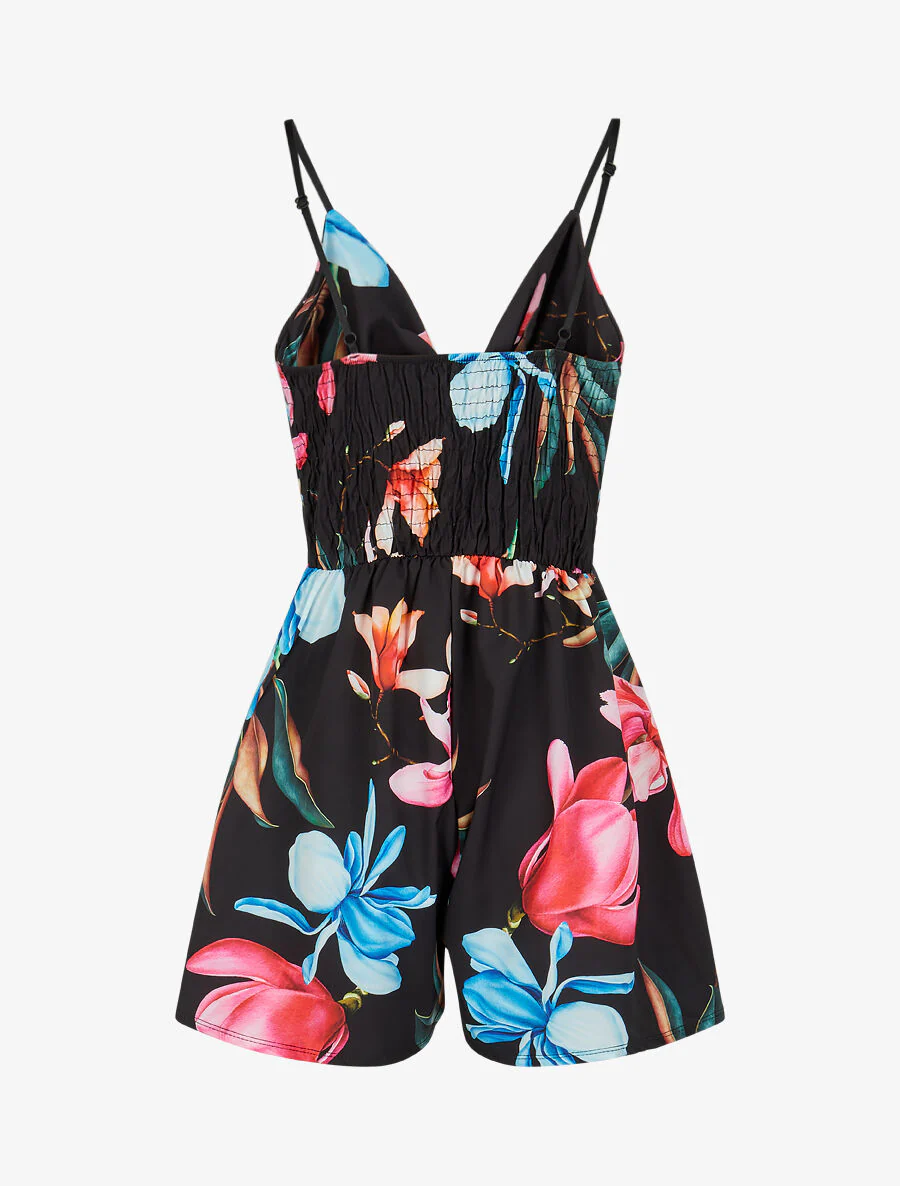 Combishort à imprimé floral - Noir - Image 2