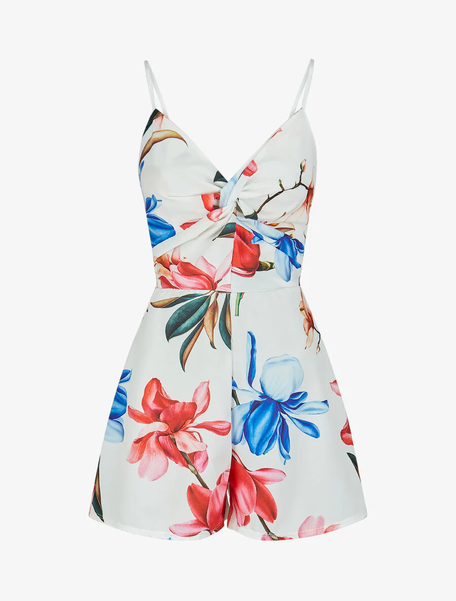 Combishort à imprimé floral - Blanc