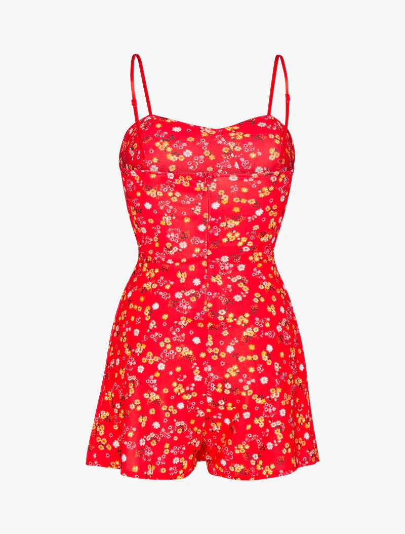 Combishort à imprimé petites fleurs - rouge - Image 3