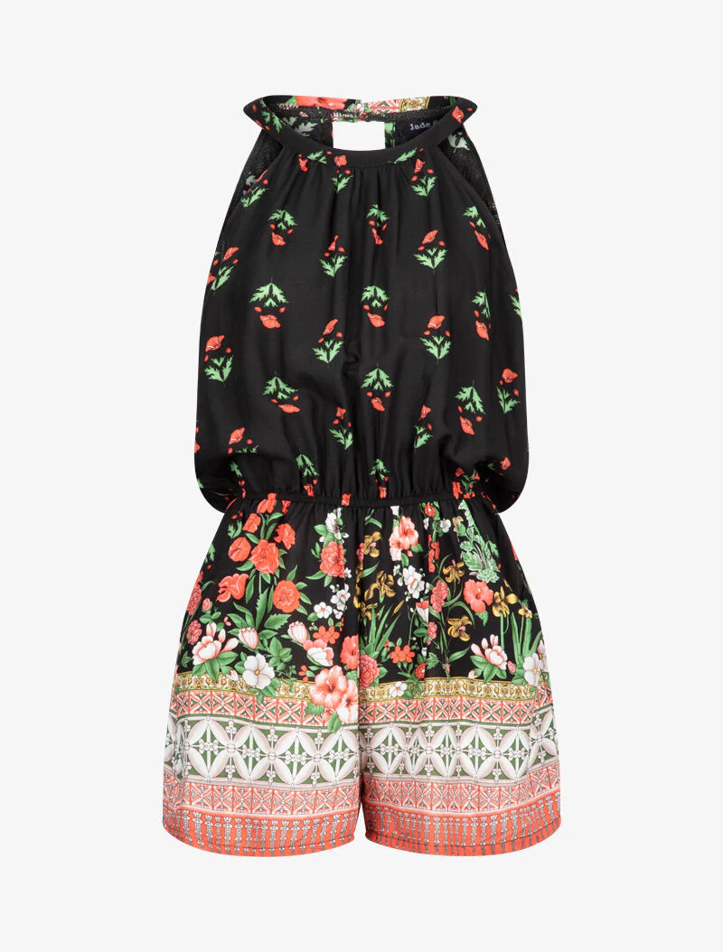 Combishort à imprimés floral et graphique - noir