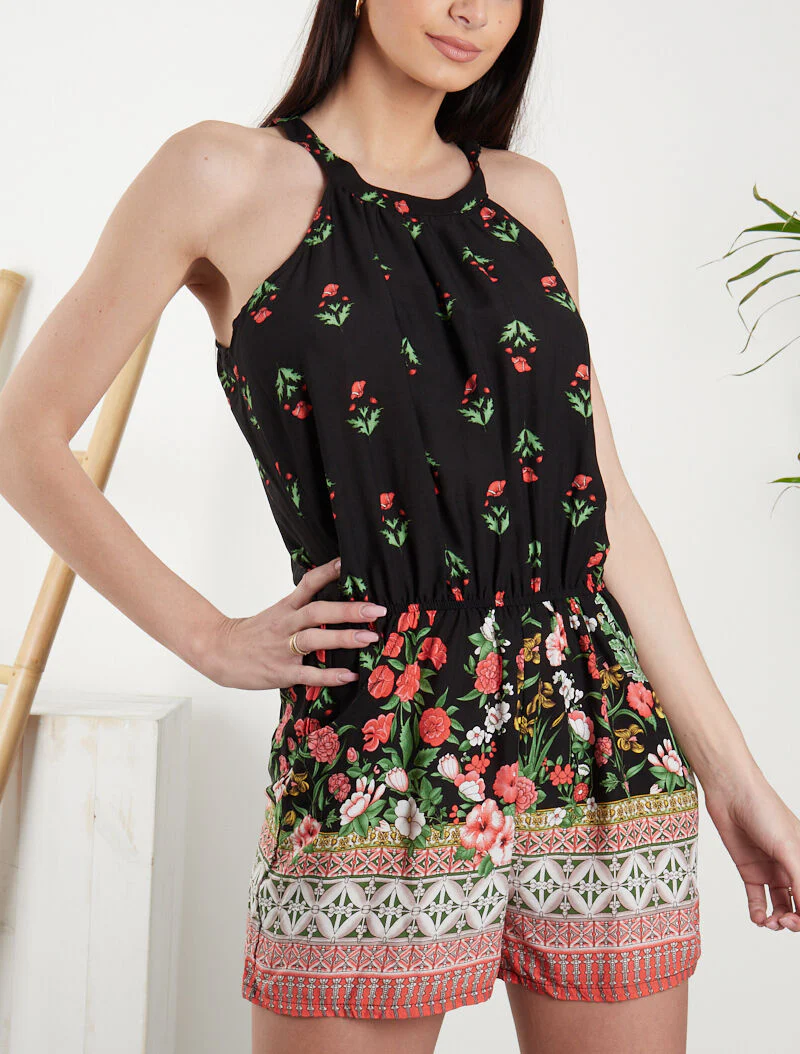 Combishort à imprimés floral et graphique - noir - Image 3