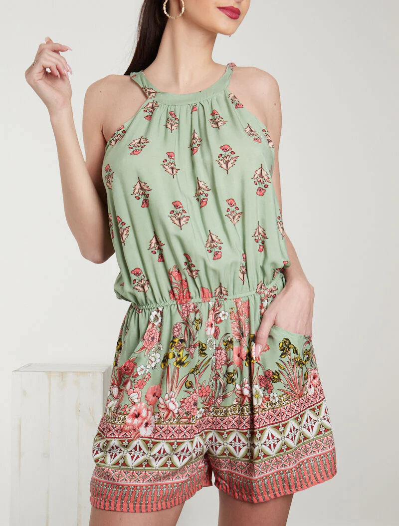 Combishort à imprimés floral et graphique - vert - Image 3