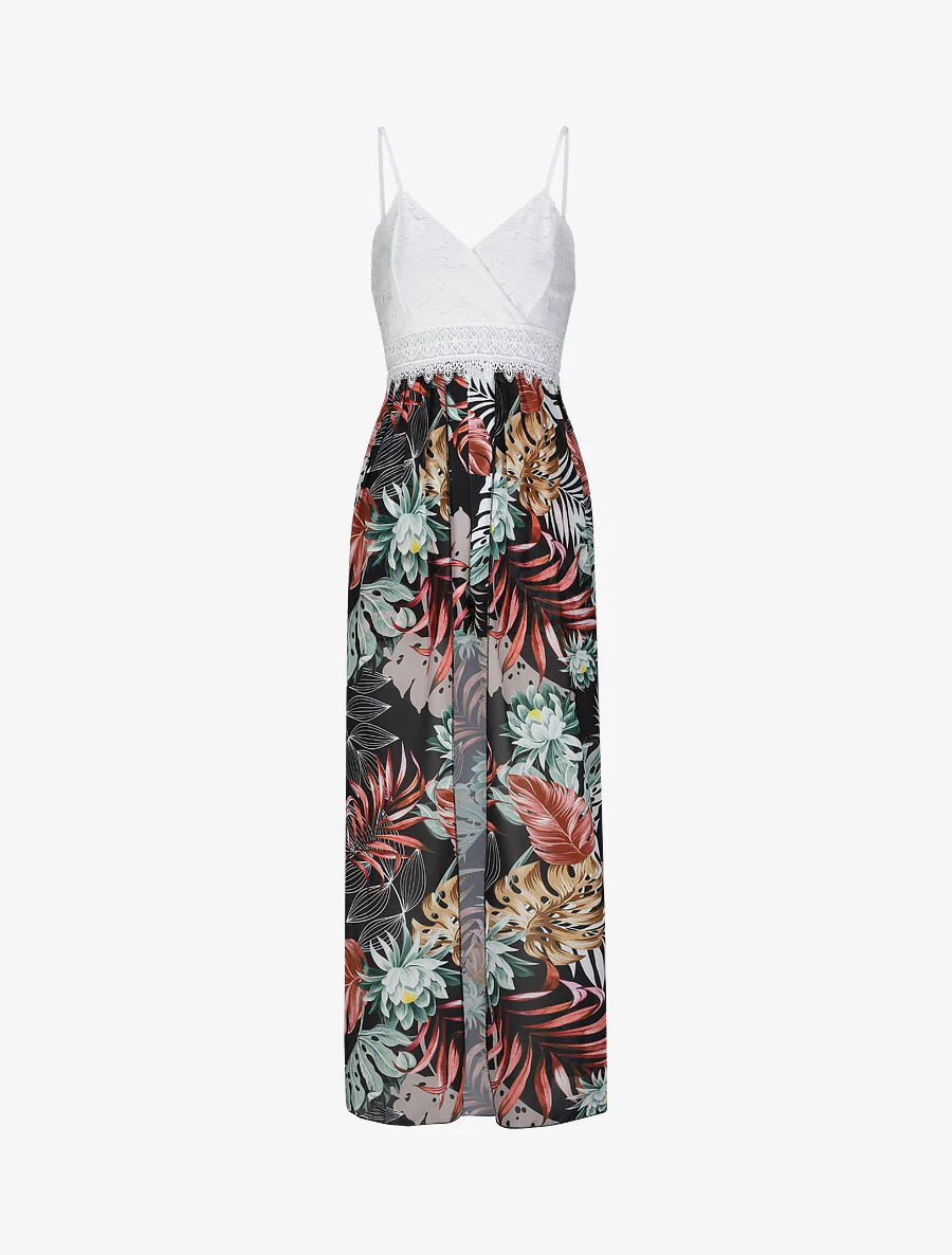 Combishort ajustée voile imprimé tropical - Noir