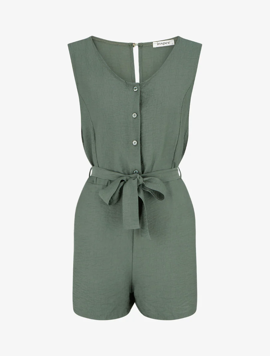 Combishort boutonné sans manches - Kaki