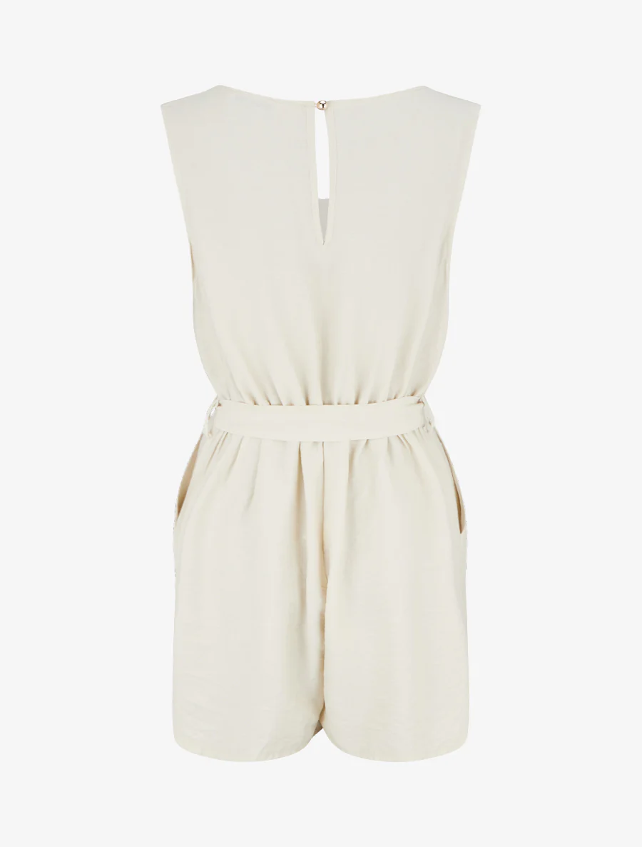 Combishort boutonné sans manches - Beige - Image 2