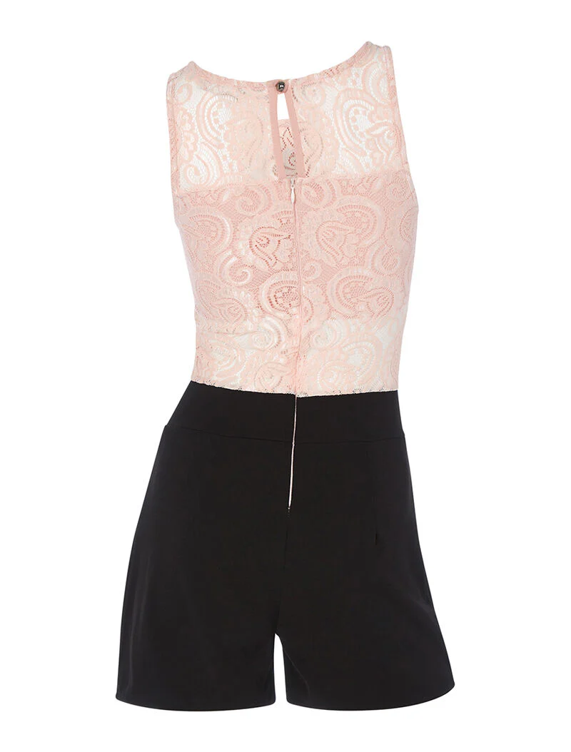 Combishort buste ajouré dentelle - rose/noir - Image 2