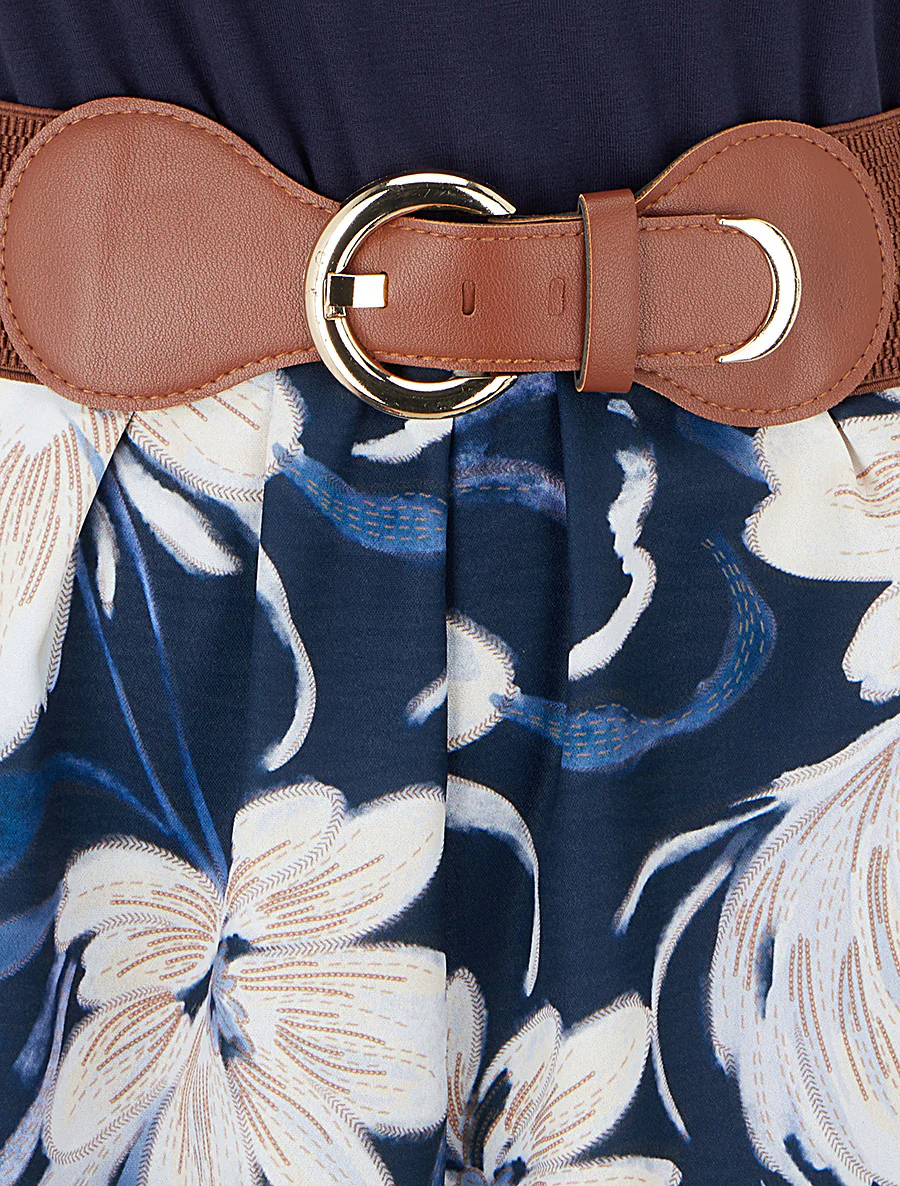 Combishort ceinturé à imprimé floral - Marine - Image 3