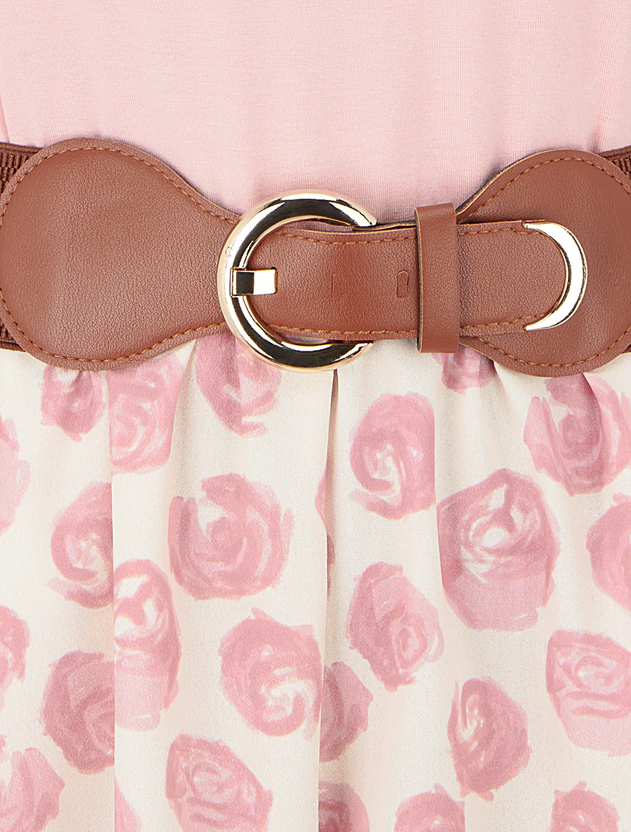 Combishort ceinturé à imprimé roses - Rose - Image 3