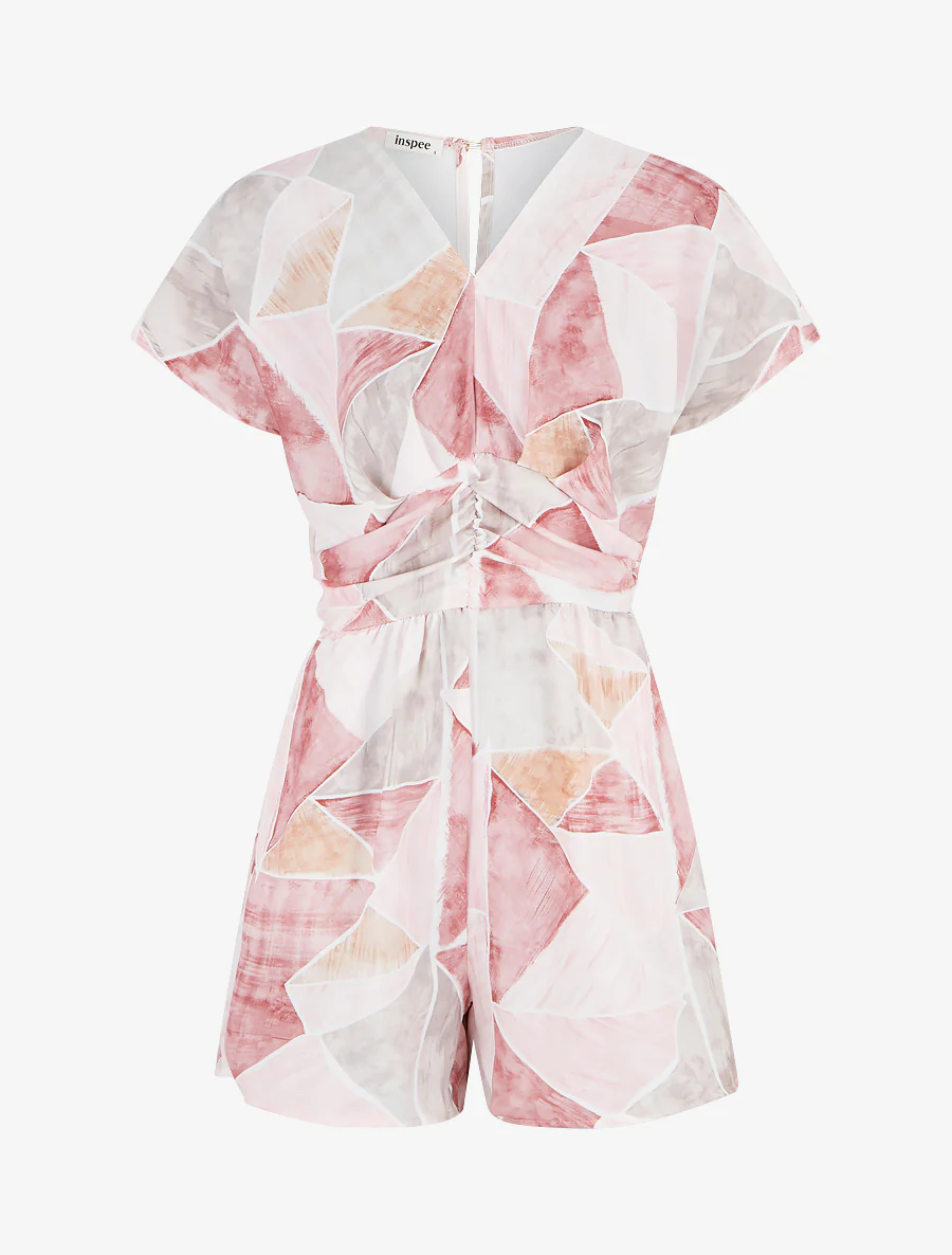 Combishort droit manches courtes imprimé fantaisie - Rose