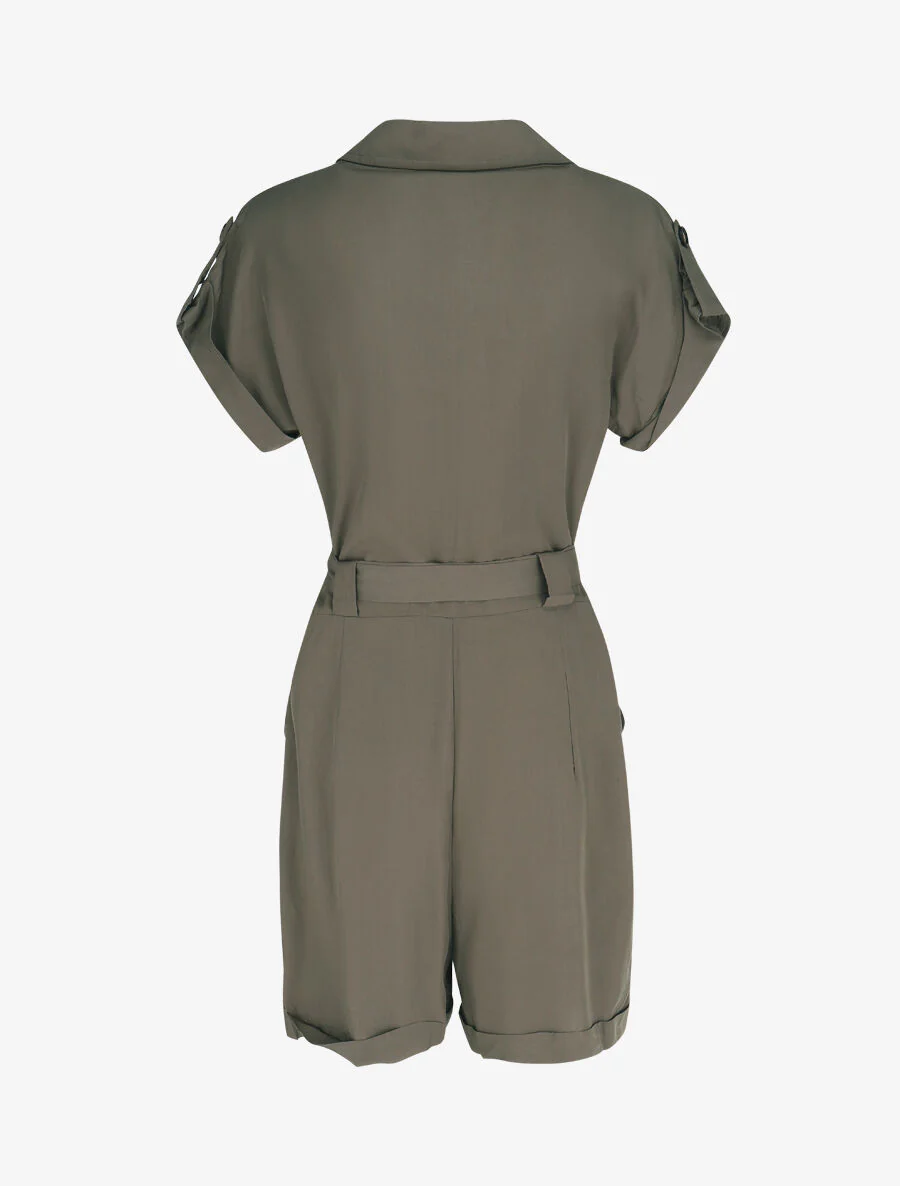 Combishort droite unie manches courtes - Kaki - Image 2