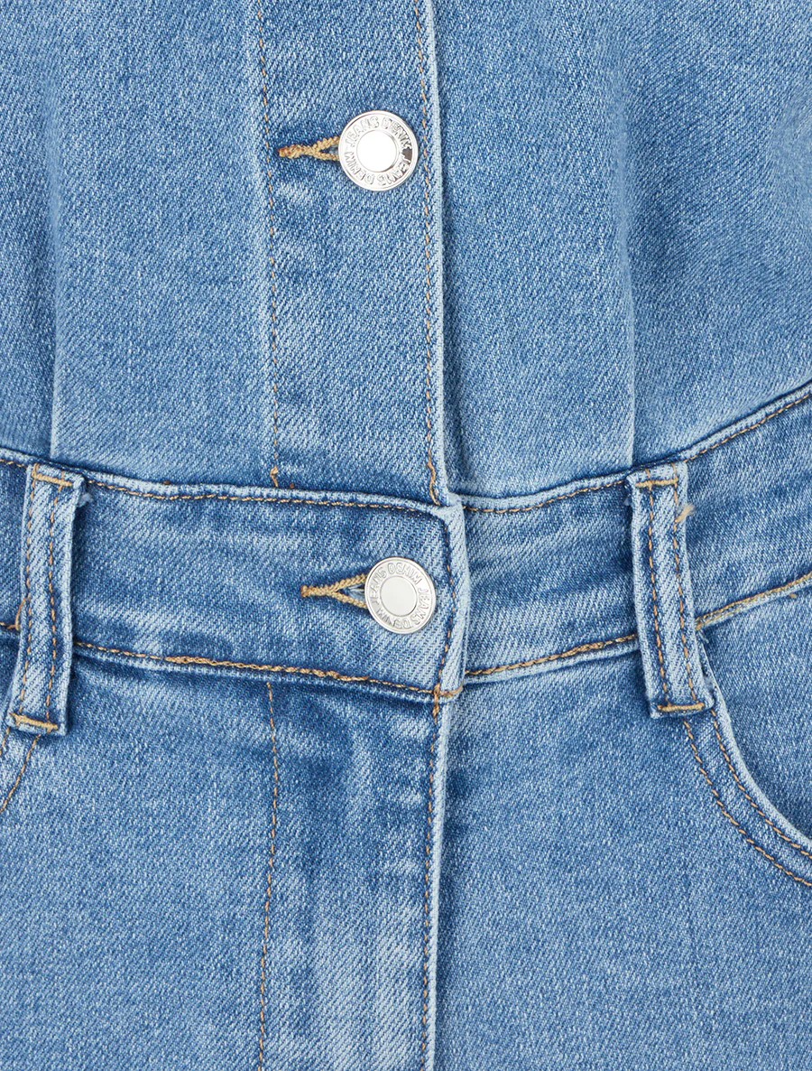Combishort en jean manches courtes - Bleu - Image 3