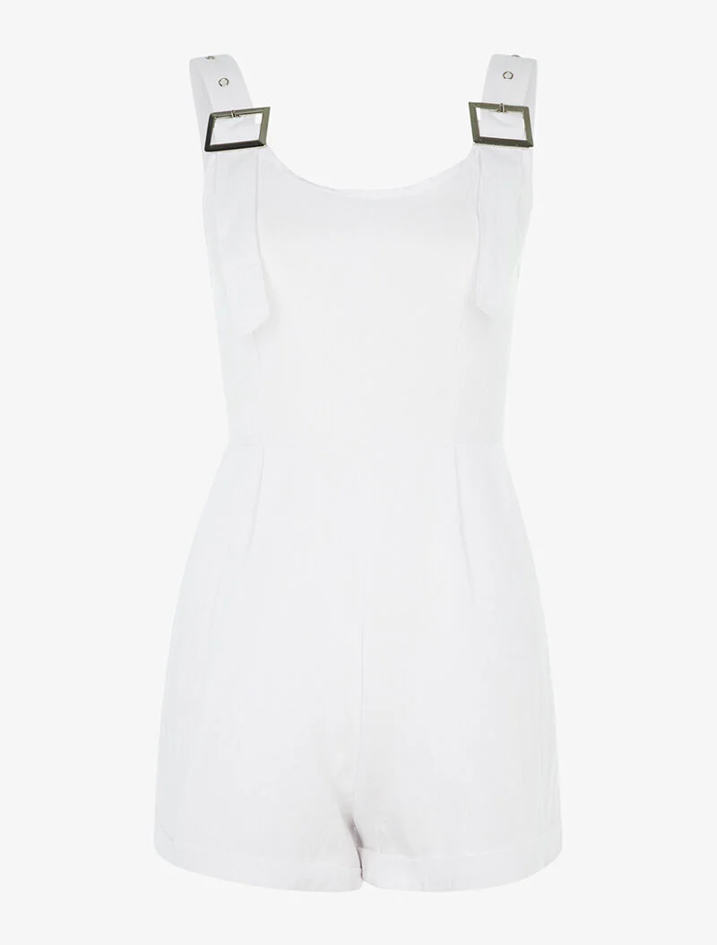 Combishort en toile à bretelles - blanc