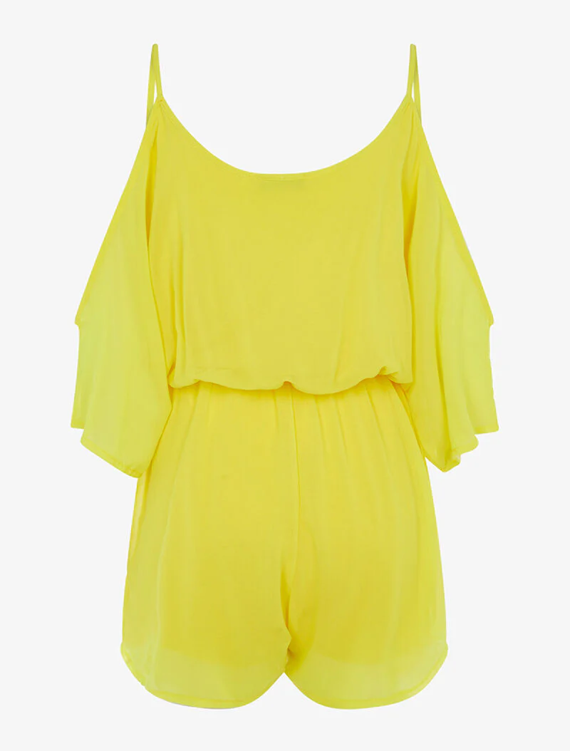 Combishort en voile fin à taille cintrée - jaune - Image 2