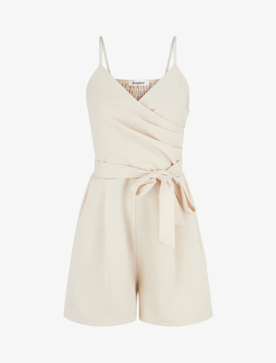 Combishort fluide à fines bretelles - Beige
