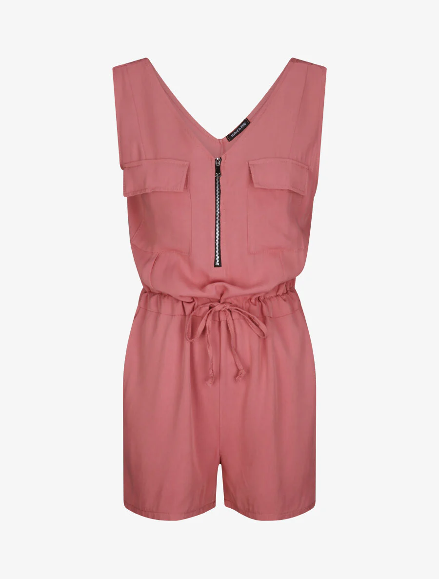 Combishort fluide unie à col zippé - Rose