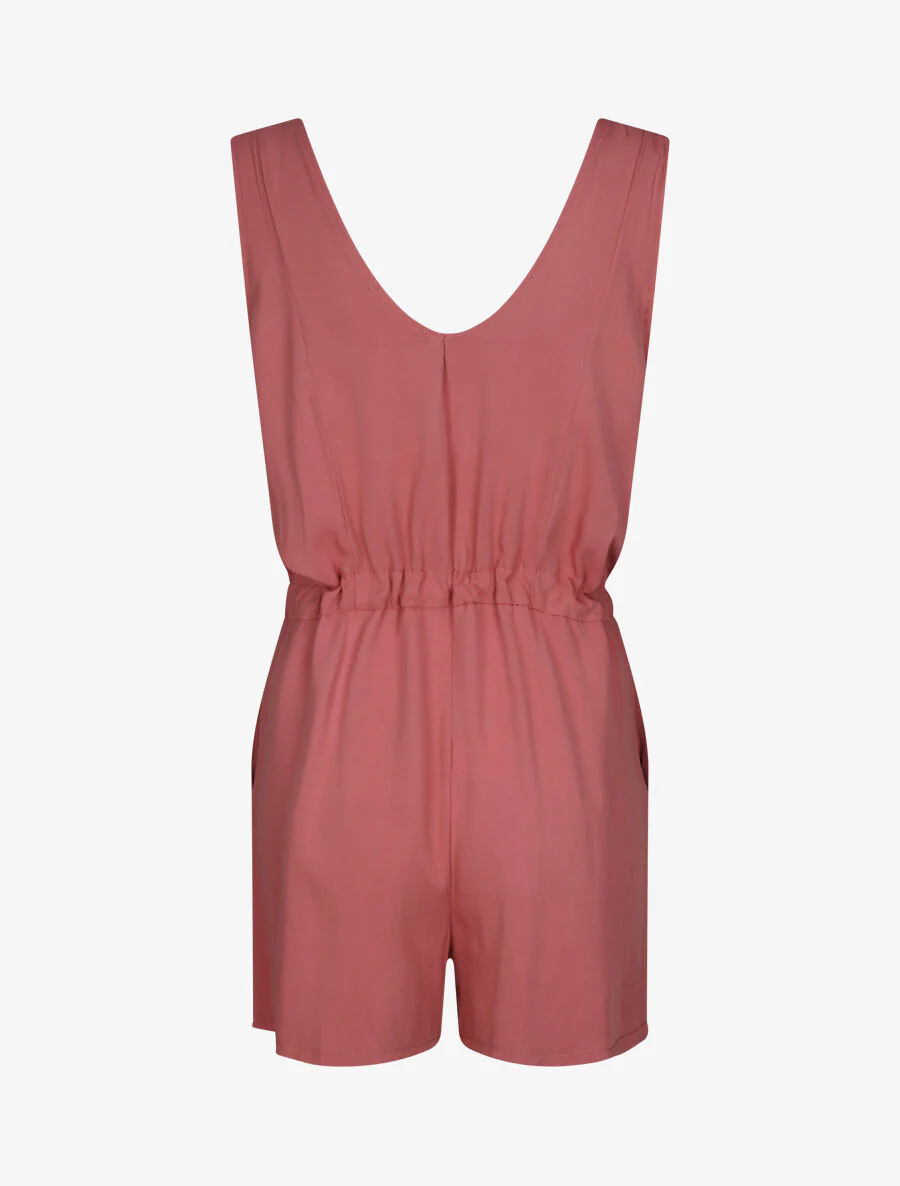 Combishort fluide unie à col zippé - Rose - Image 2
