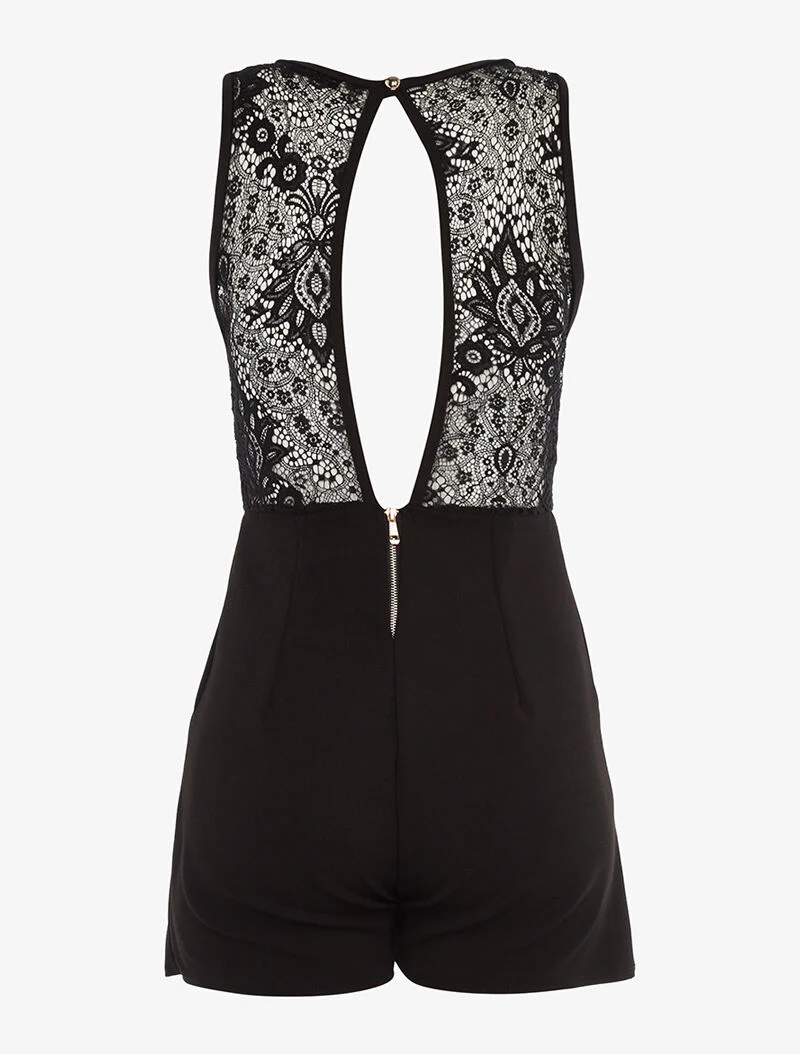 Combishort haut dentelle ajourée - beige/noir - Image 2