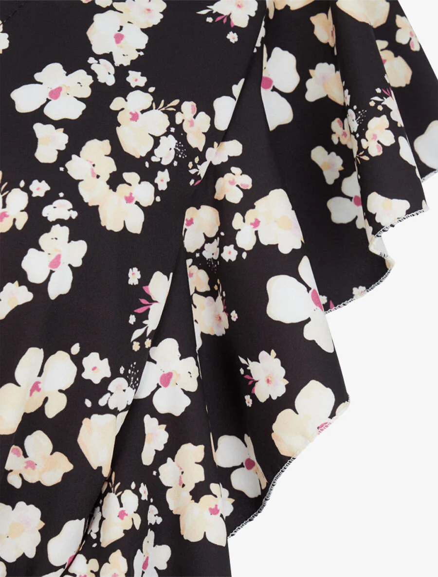 Combishort imprimé fleurs de cerisier à épaules volantées - Noir - Image 3