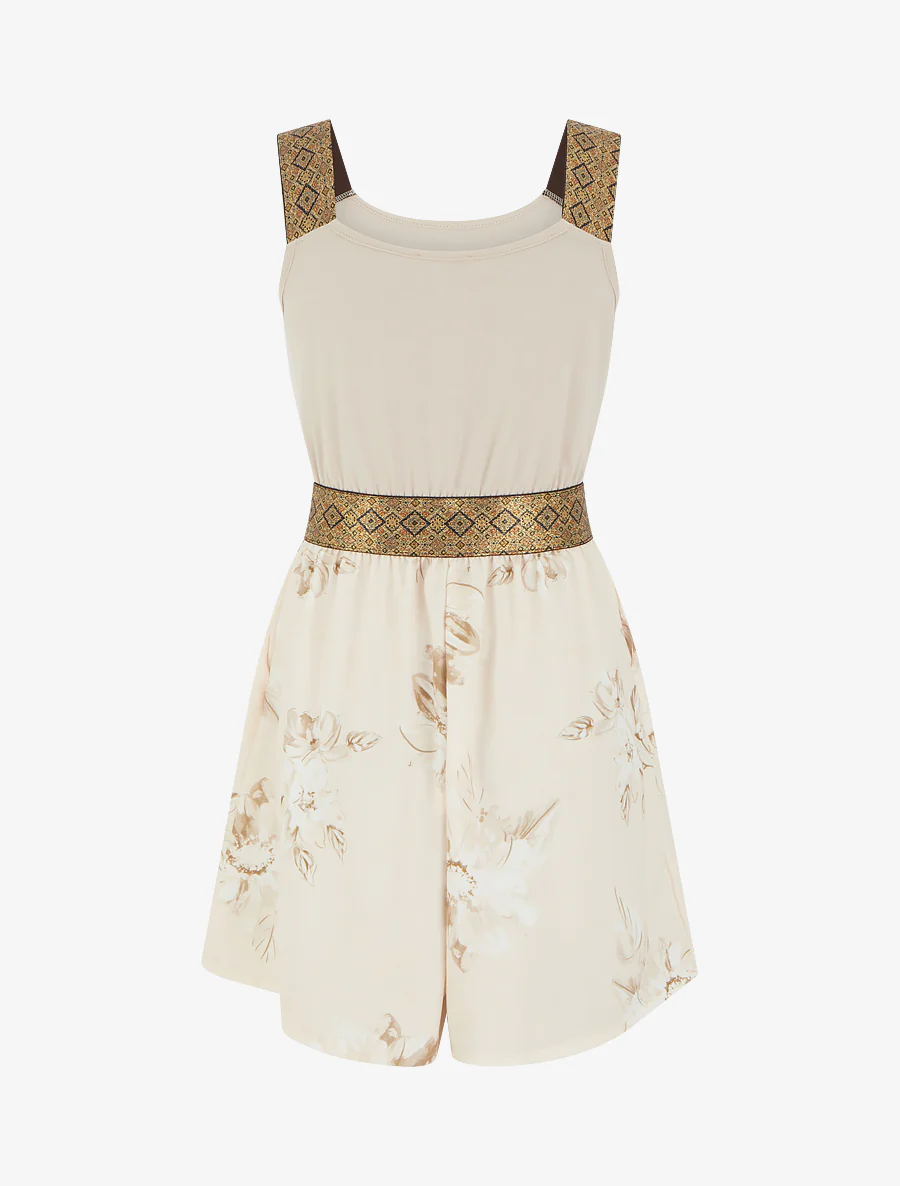 Combishort imprimé floral à bretelles fantaisies - Taupe - Image 2