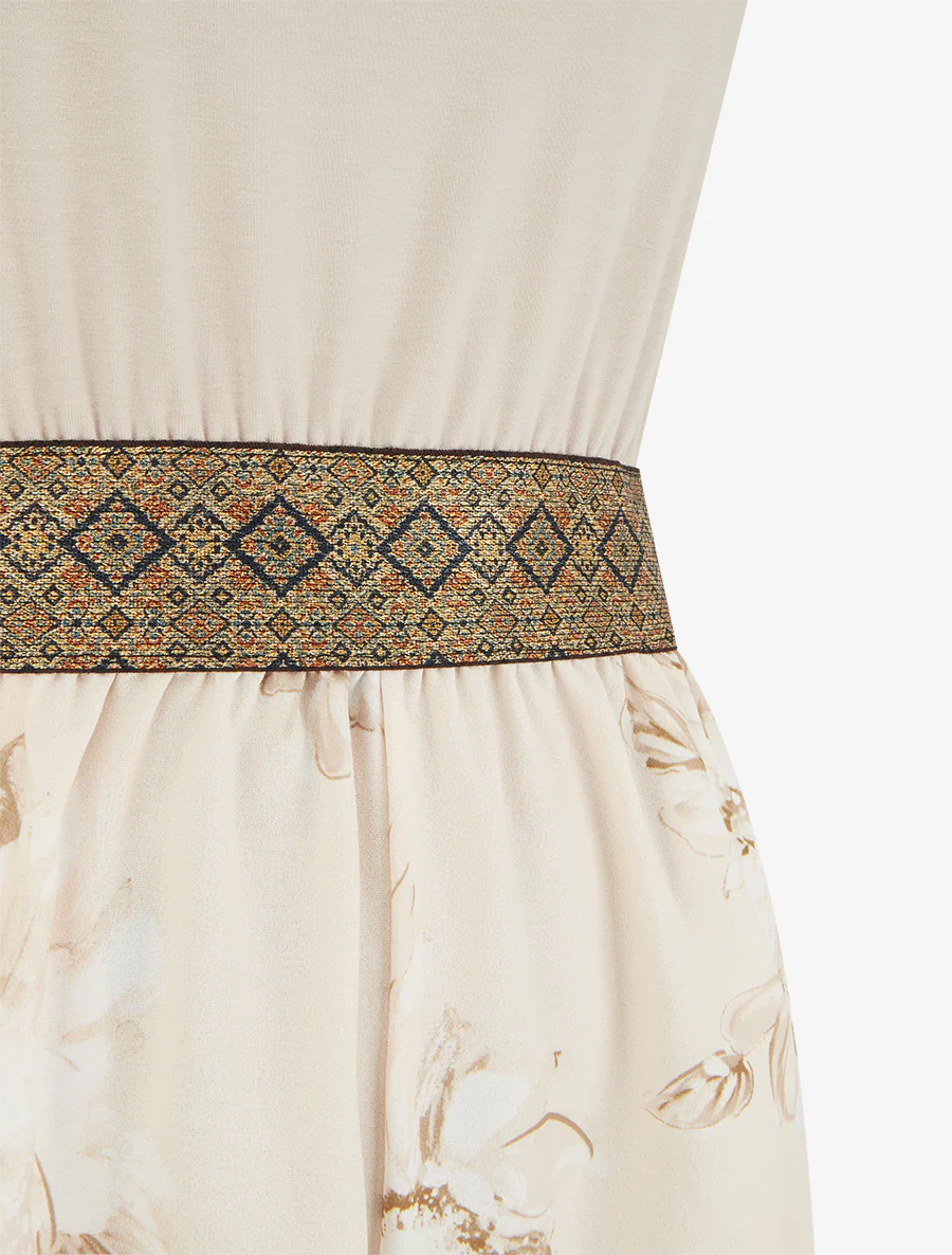 Combishort imprimé floral à bretelles fantaisies - Taupe - Image 3