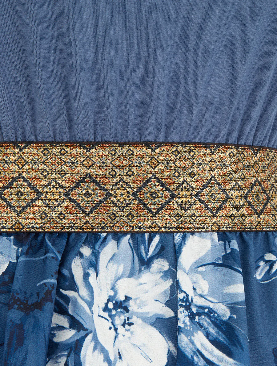 Combishort imprimé floral à bretelles fantaisies - Bleu - Image 3