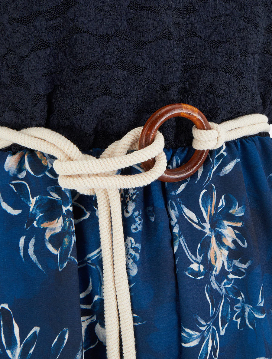Combishort imprimé floral à buste en dentelle - Marine - Image 3